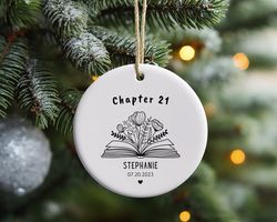 book chapter personalized birthday ornament, book lover ornaments, custom book club gift, gifts for book lovers, bookwor