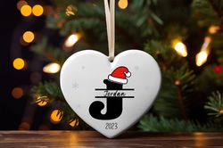 heart custom christmas ornament, 2023 christmas ornament, cute custom initial christmas ornament, monogram hanging ornam