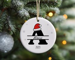 name custom christmas ornament, 2023 christmas ornament, cute custom initial christmas ornament, monogram hanging orname