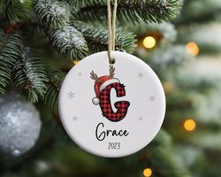 name letter christmas ornament, 2023 christmas ornament, cute custom initial christmas ornament, monogram hanging orname