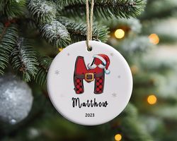 name letter christmas ornament, 2023 christmas ornament, cute custom initial christmas ornament, monogram hanging orname