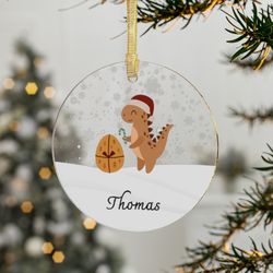 personalized boys christmas ornament, dinosaur christmas ornament, cute christmas ornament for boys, hanging ornament fo