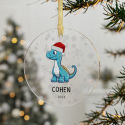 personalized boys christmas ornament, dinosaur christmas ornament, cute christmas ornament for boys, hanging ornament fo