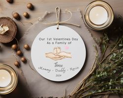 personalized family of three valentines day ornament, valentines ornament, first valentines day ornament, new parents gi