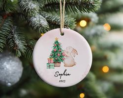 personalized girls christmas ornament, rabbit christmas ornament, cute christmas ornament for girls, hanging ornament fo