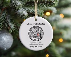 personalized map ornament gift, where it all started ornament, valentines day gift, engagement gift, couple ornament, an