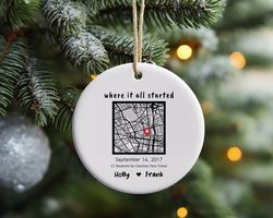 personalized map ornament gift, where it all started ornament, valentines day gift, engagement gift, couple ornament, an