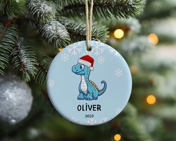 personalized name dinosaur ornament, 2023 family ornament, christmas family keepsake, monogram ornament, custom xmas dec