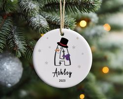 snowman letter christmas ornament, 2023 christmas ornament, cute custom initial christmas ornament, monogram hanging orn