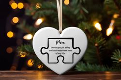 thank you mom gift christmas ornament, present for mum, mother keepsake, ceramic heart ornament, gift to say thank you,