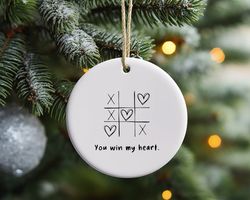 you win my heart xo ornament, boyfriend valentines day gift, funny gift for him, husband anniversary gift, romantic gift