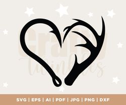 fish hook svg, fishing svg, deer svg, hunting svg, fish hook antlers svg, valentine svg, digital download, cricut, cut f