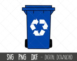 blue wheelie bin svg, trash can svg, garbage can png, recycle bin svg, recycle bin outline, household waste cricut silho