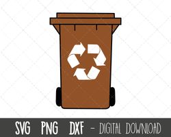 brown wheelie bin svg, trash can svg, garbage can png, food waste svg, recycle bin outline, garden waste cricut silhouet