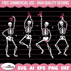 dancing skeletons breast cancer svg, skeletons ribbon breast cancer awareness tee, cancer halloween svg, breast cancer g