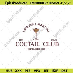 espresso martini embroidery designs files, cocktail club machine embroidery download, 1980 espresso martini files embroi