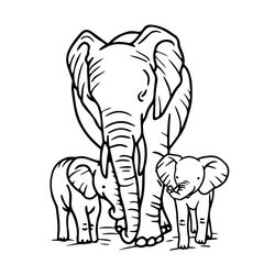 mama and two baby elephants svg