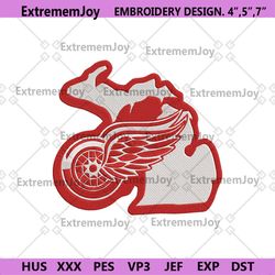 detroit red wings state embroidery design, nhl embroidery designs, detroit red wings embroidery instant file