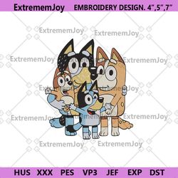 happy bluey family machine embroidery design, bluey dog family embroidery design file, bluey character embroidery instan