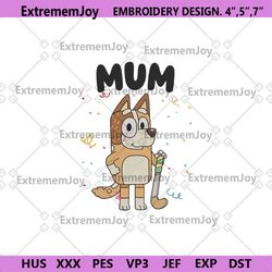 chilli bluey embroidery design files, mum bluey machine embroidery instant digital, cute chilli embroidery file dgital d