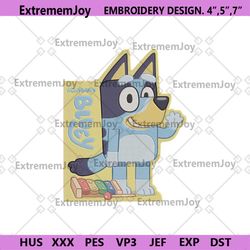 all about bluey cartoon embroidery design, bluey cartoon machine embroidery file, bluey heeler embroidery