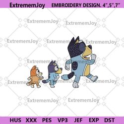 cute bluey family embroidery design, bluey bandit bingo machine embroidery file digital, bluey character embroidery inst