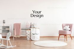 bedroom kids mockup, baby room mockup, kids interior mockup, pink room mockup, empty wall mockup, girl room mockup, jpg