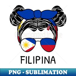 Philippines Flag - Filipino Girl Filipina With Messy Buns I - Trendy Sublimation Digital Download - Create with Confidence