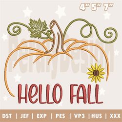 hello pumpkin embroidery machine design, thankful pumpkin embroidery machine design, thanksgiving vibes embroidery desig