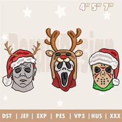 retro scary movie christmas embroidery machine design, spooky christmas halloween embroidery file, horror movie christma