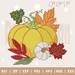 fall season embroidery machine design, thanksgiving pumpkin and leaves embroidery design, autumn vibes embroidery design