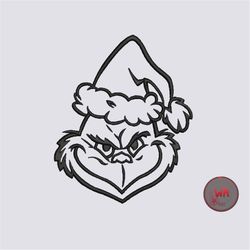 grinch line art embroidery design, grinch face line embroidery machine files, christmas embroidery files, instant downlo