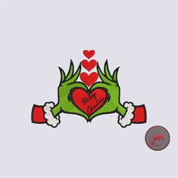 grinch christmas machine embroidered design, heart hand digital embroidery designs, christmas embroidery designs, 3 size