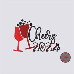 new year embroidery design, cheers to 2024 embroidery machine files, happy new year patterns, instant download, 3 sizes