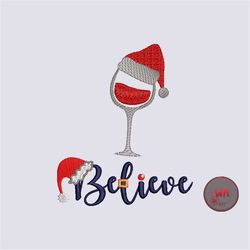 belive wine glass machine embroidery designs, christmas wine glass embroidery, santa hat embroidery, christmas embroider