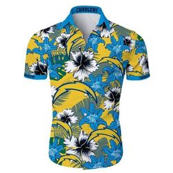 los angeles chargers hawaiian shirt tropical flower short sleeve slim fit body