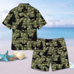 silhouettes on camo unisex hawaii shirt  beach short, deer hunting hawaii shirt