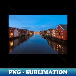 The old city of Trondheim and Nidelva River at evening Norway - Exclusive PNG Sublimation Download - Unleash Your Inner Rebellion