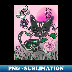 mid century style black cat art - instant sublimation digital download - boost your success with this inspirational png download