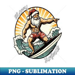 santa claus surfing merry surfmass - vintage sublimation png download - boost your success with this inspirational png download