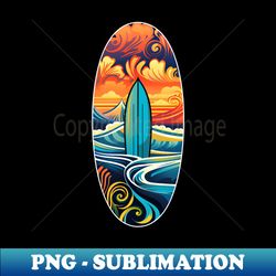 retro surfboard on a vibrant oceanic backdrop - premium png sublimation file - spice up your sublimation projects
