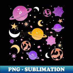 space pattern solar system cute planets stars moon galaxy pastel - vintage sublimation png download - capture imagination with every detail