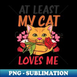 cat valentine shirt  at least my cat loves me - decorative sublimation png file - perfect for creative projects