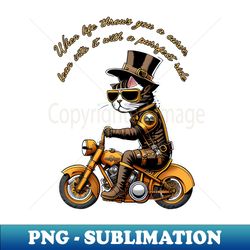 dapper cat on a harley - when life throws you a curve lean into it with a purrfect ride - creative sublimation png download - revolutionize your designs