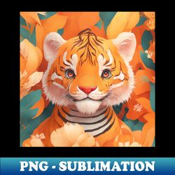 baby tiger with flowers - high-resolution png sublimation file - vibrant and eye-catching typography