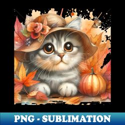 cat love in autumn cat art design - png sublimation digital download - fashionable and fearless
