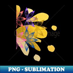 multicoloured floral design illustration pattern with gold metallic paint splatter - modern sublimation png file