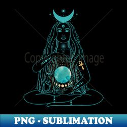 moon goddess green with gold ankh symbol sticker - retro png sublimation digital download