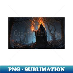 hooded mage with fire ball - mystical digital art - trendy sublimation digital download