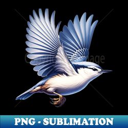 flying white breasted nuthatch - instant sublimation digital download